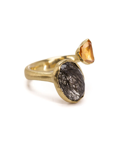 Ring mit Mandaringranat & Nadelquarz aus Gold 14 Karat