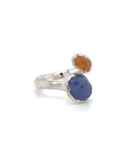 Ring mit Mandaringranat & Tansanit aus 925 Sterling Silber