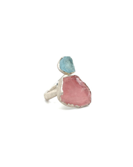 Ring mit Rosenquarz und Aquamarin aus 925 Silber