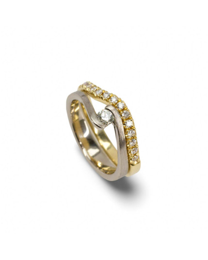 Ring Brillant  geschwungen mit Vorsteckring aus 14 Karat Gelbgold & Weißgold