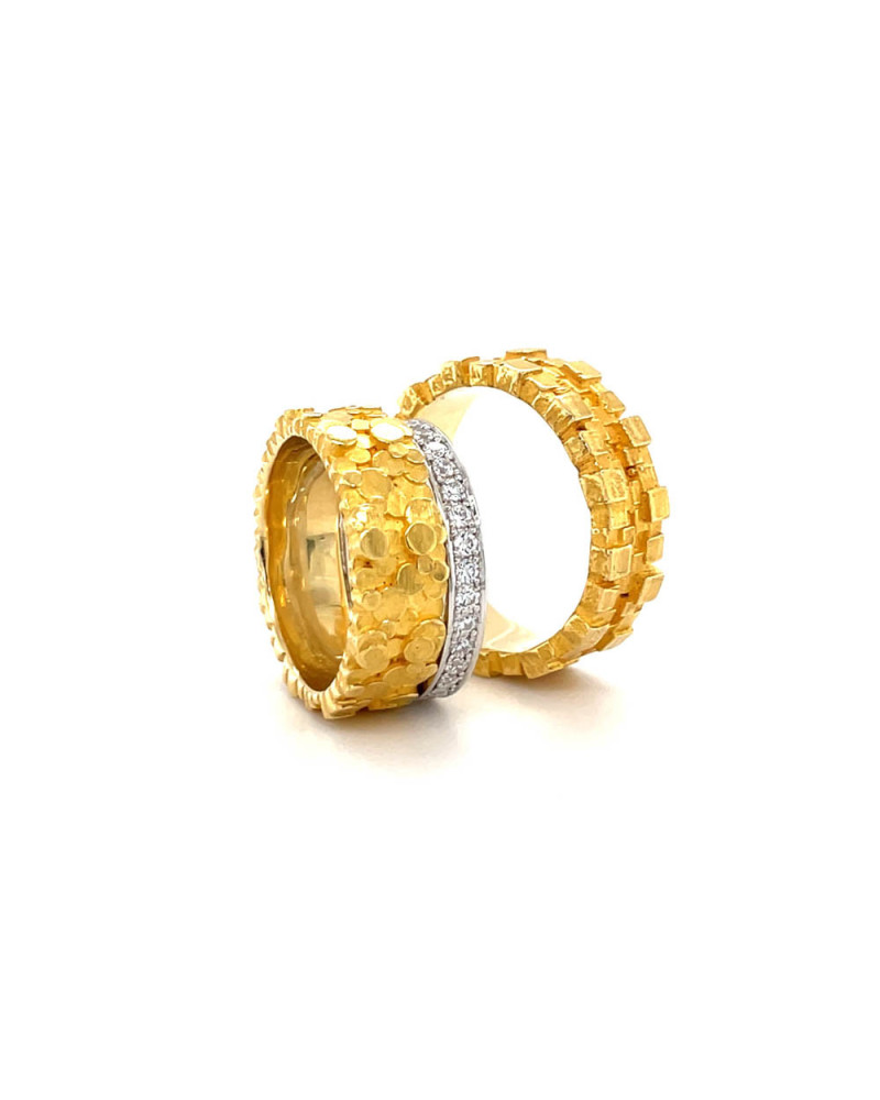 Trauringpaar „Tonne & Kubus“ aus 750 Gelbgold