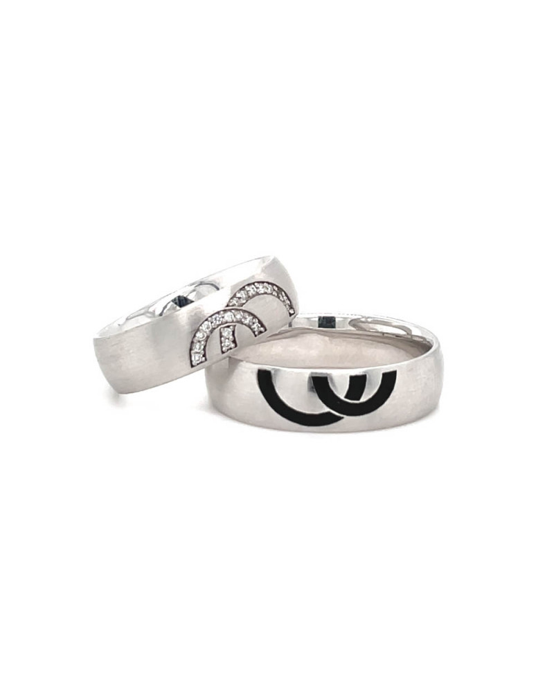 Trauringpaar "Ringsymbol" aus 14 Karat Weißgold rhodiniert