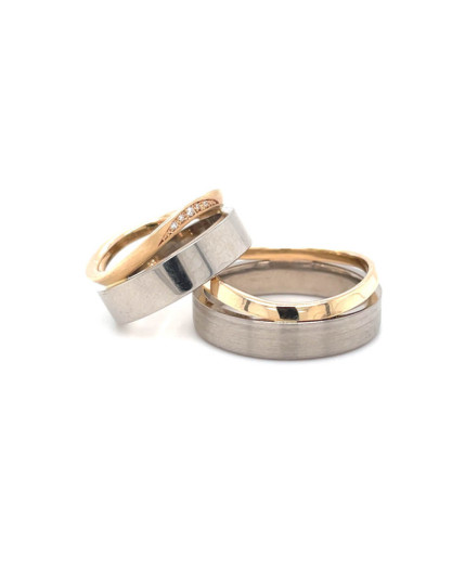 Trauringpaar mit "Schwung" aus 14 Karat Palladiumweißgold & Rose´gold