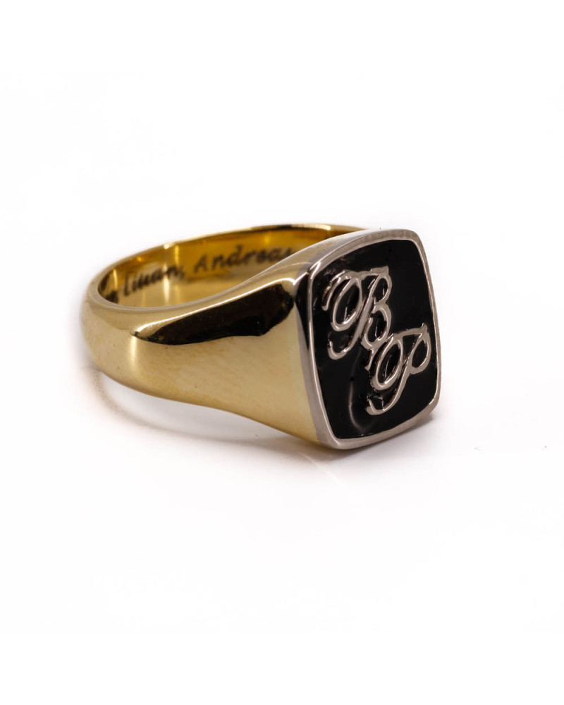 Damenring mit Monogramm aus 18 Karat Gelb- und Weißgold