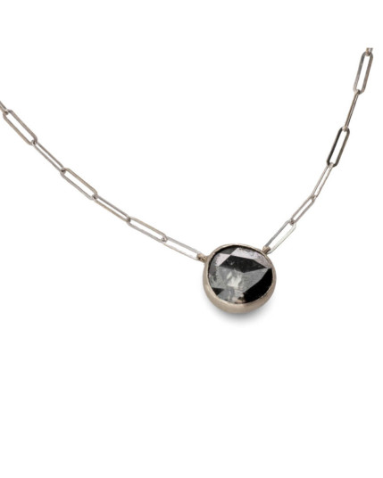 Collier mit Diamant Salt-Pepper Rosenschliff Paperclip-Kette aus 18 Karat Weißgold rhodiniert