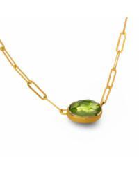 Collier Peridot in Rauteform Paperclip-Kette-3x10mm