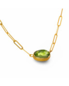 Collier Peridot in Rauteform Paperclip-Kette-3x10mm