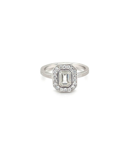 Ring mit Diamand und Brillantkranz gesamt 1ct aus 18 Karat Palladiumweißgold rhodiniert